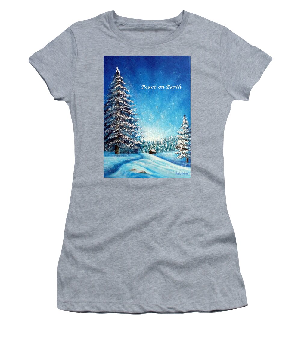 Holiday Women's T-Shirt featuring the painting Wintry Light - Peace on Earth by Sarah Irland