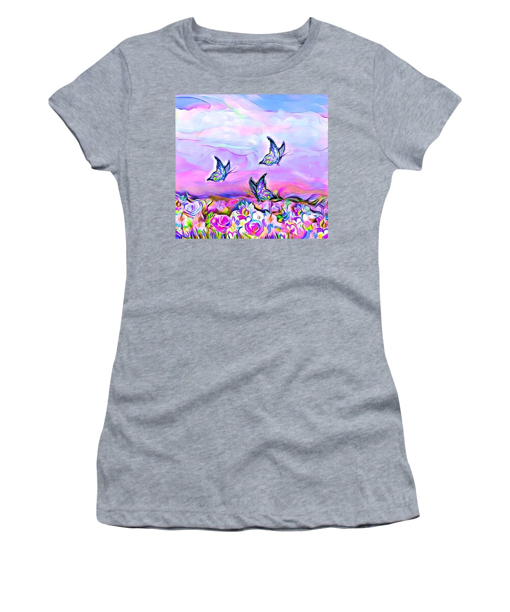 Winter Women's T-Shirt featuring the digital art Wintry Paradise Garden In Pastels by BelleAme Sommers