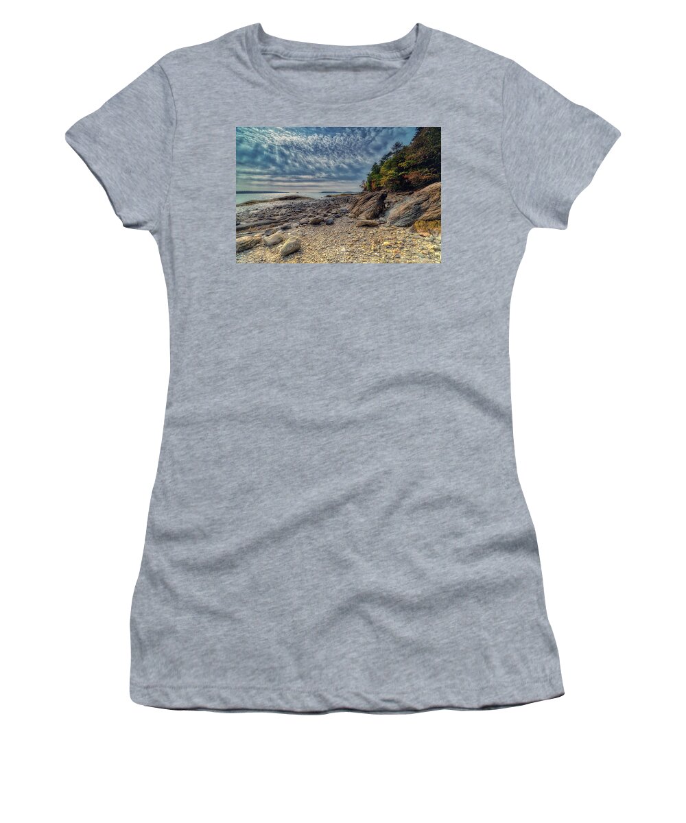 Freeport Maine Women's T-Shirt featuring the photograph Wolfe Neck Woods by Penny Polakoff