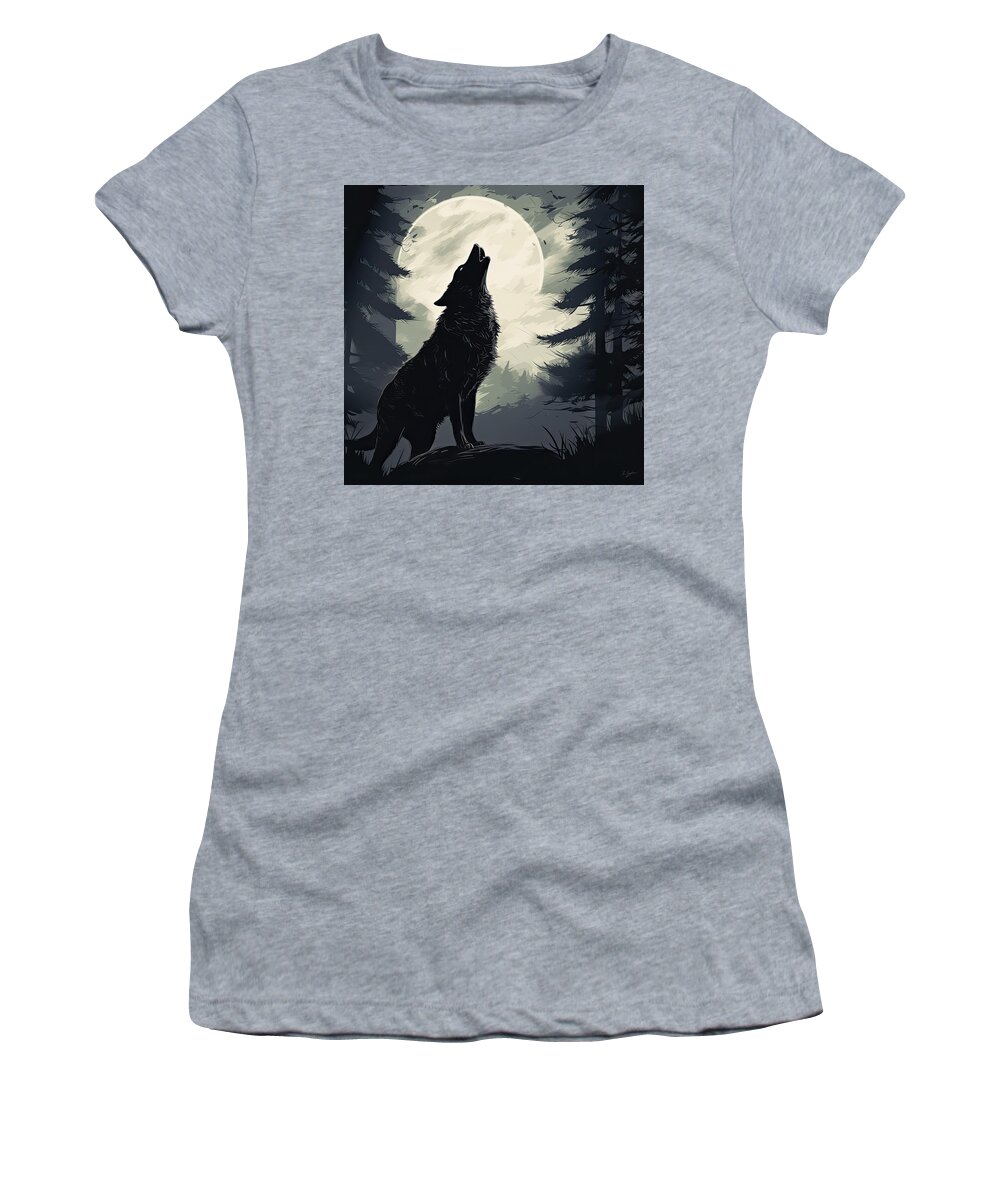 Wolf Art Women's T-Shirt featuring the painting Wolf's Call - Wolf Art by Lourry Legarde