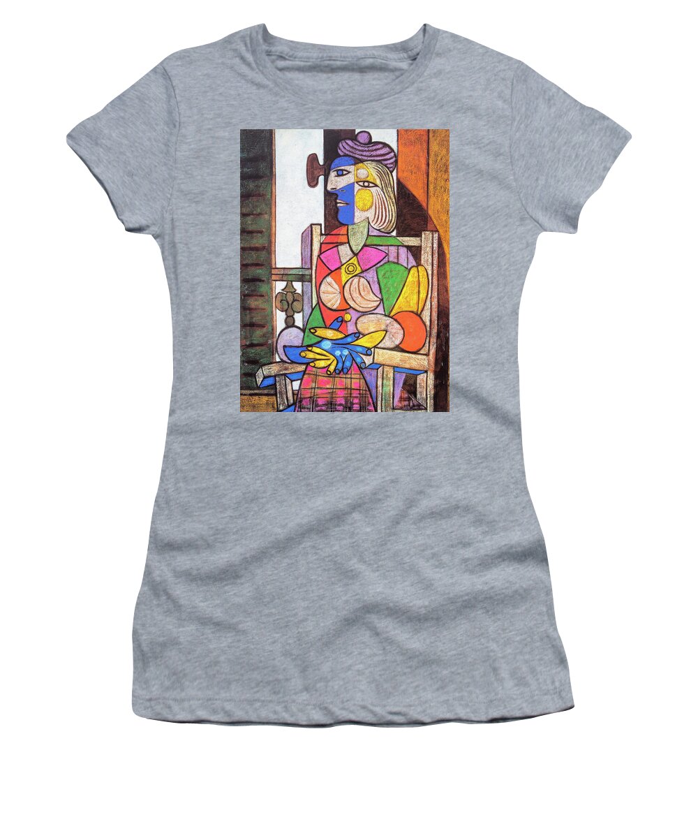 Pablo Picasso Women's T-Shirt featuring the painting Woman Seated Before the Window by Pablo Picasso