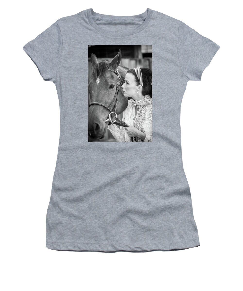 Horse Women's T-Shirt featuring the photograph Woman with a Horse 2 by James C Richardson