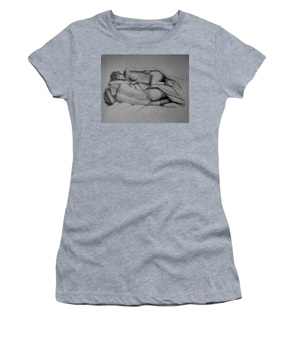 Nude Women's T-Shirt featuring the drawing Women Sleeping by Daniel Reed