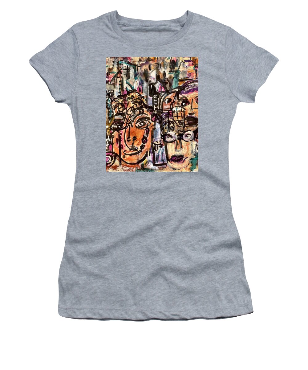  Women's T-Shirt featuring the painting Worldly Women by Tommy McDonell