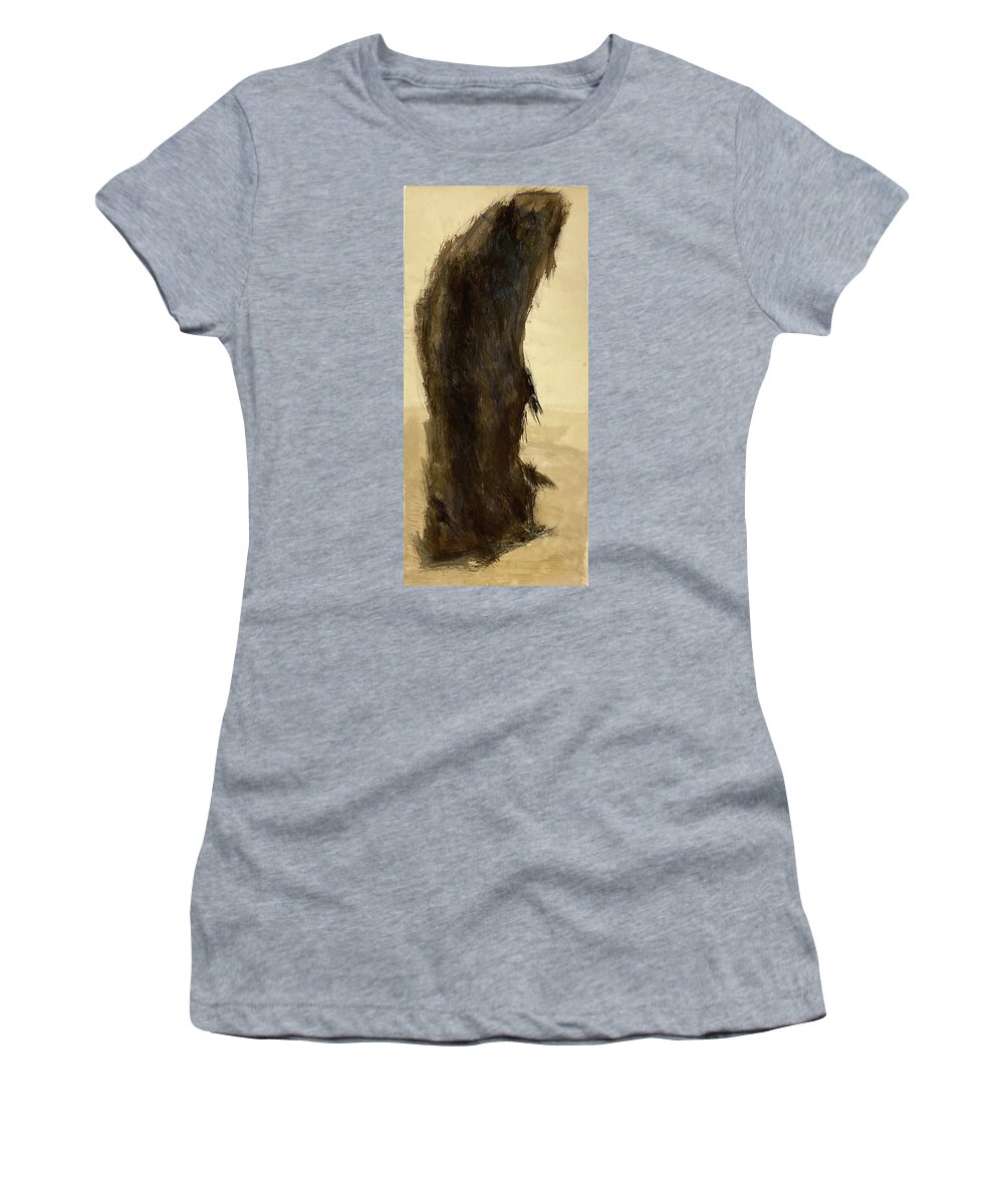Black Women's T-Shirt featuring the painting Wrapped figure in black by David Euler