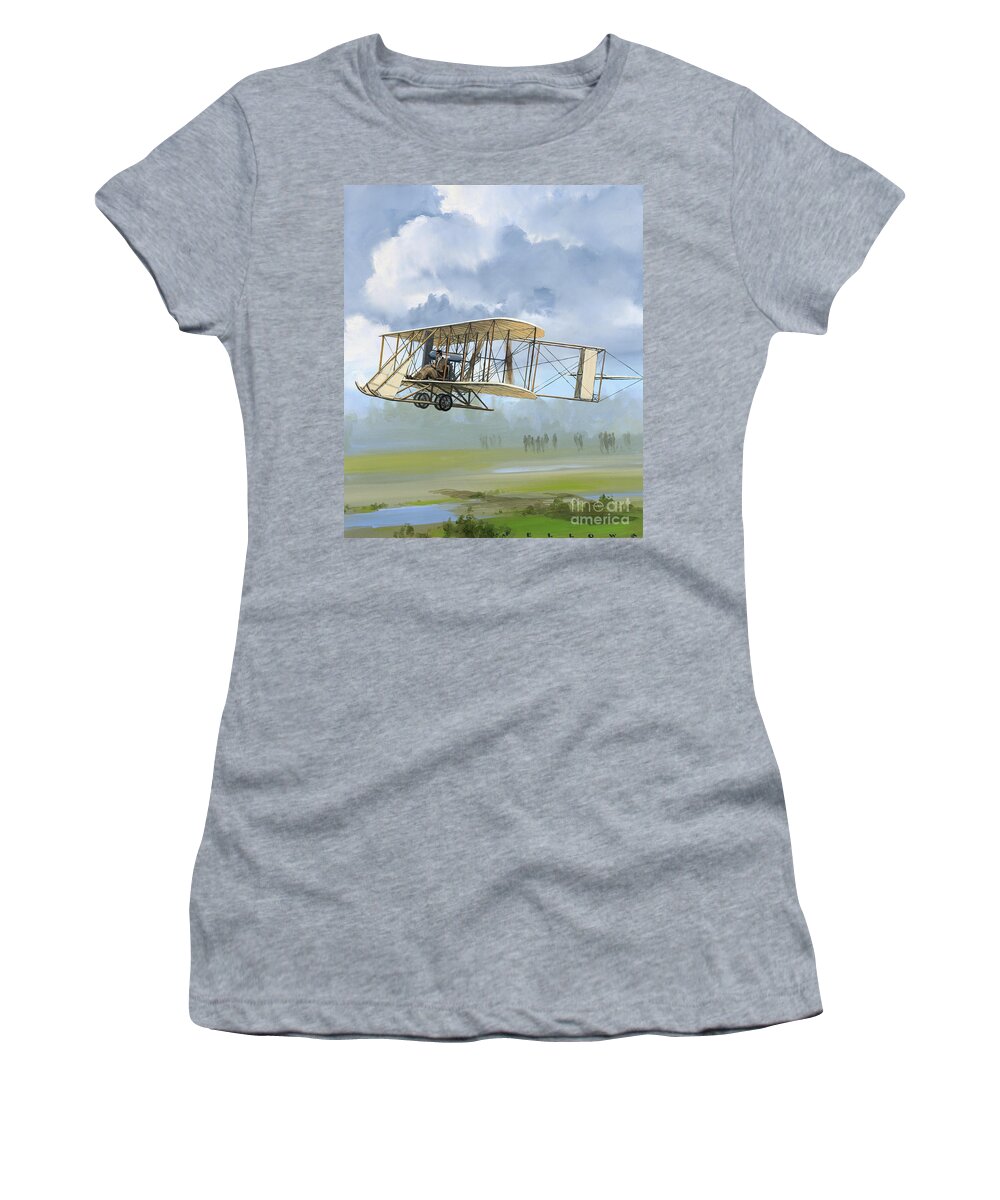 Aviation Women's T-Shirt featuring the painting Wright Model B Flyer by Jack Fellows