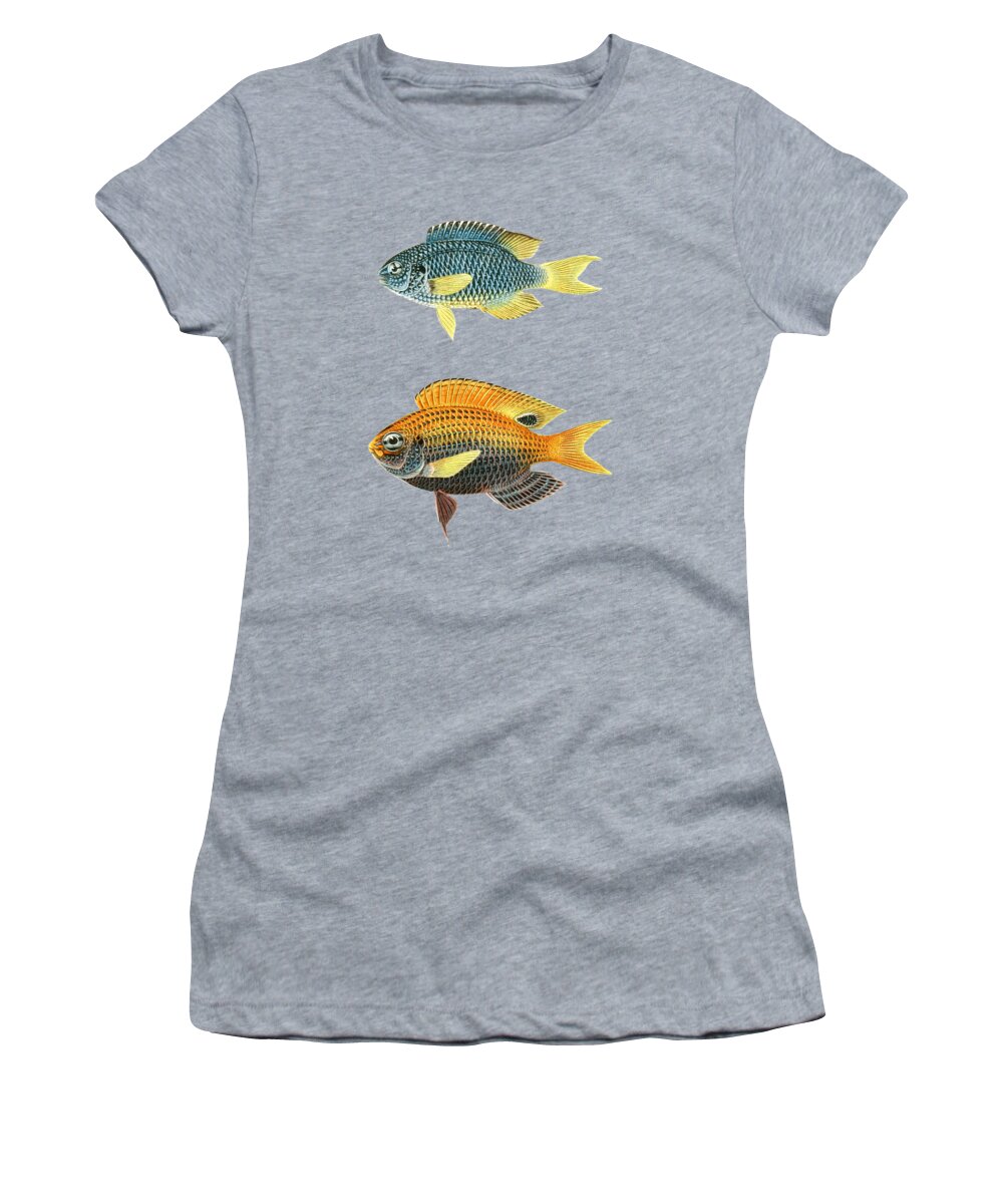 Fish Women's T-Shirt featuring the digital art Yellow and blue fish by Madame Memento