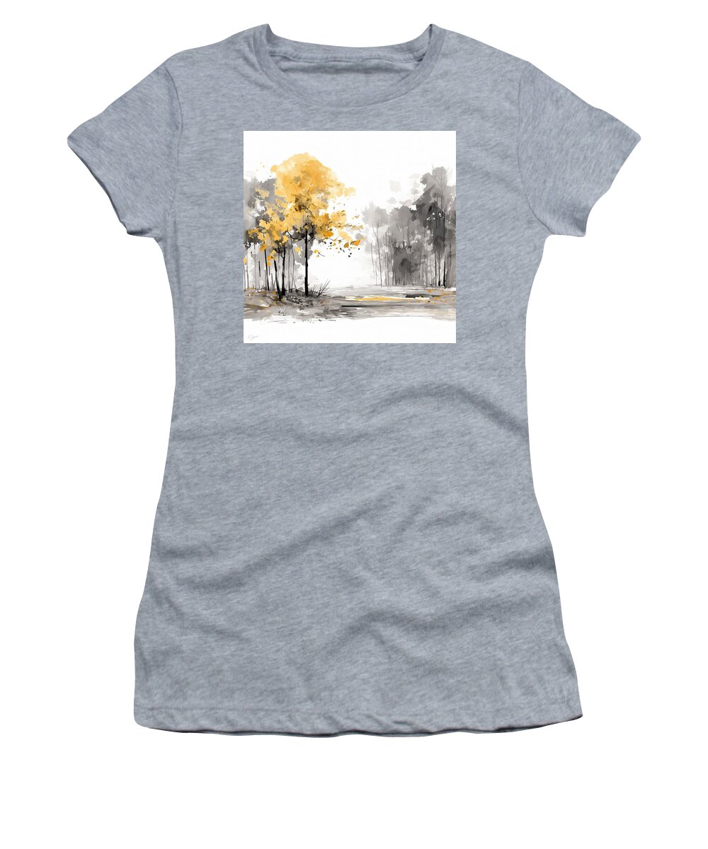 Yellow Women's T-Shirt featuring the painting Yellow and Gray Modern Wall Art by Lourry Legarde