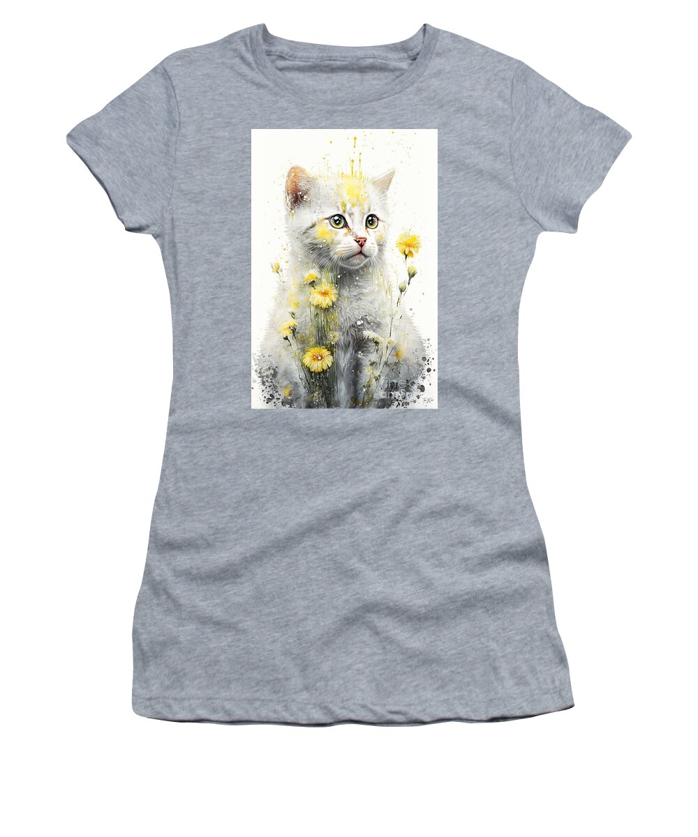 Kitten Women's T-Shirt featuring the painting Yellow Daisy Kitten by Tina LeCour