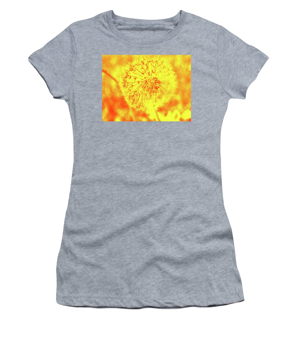 Beautiful Women's T-Shirt featuring the digital art Yellow Dandelion On Orange by David Desautel