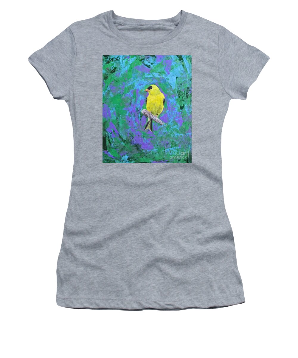 Yellow Finch Women's T-Shirt featuring the painting Yellow Finch by Lisa Dionne