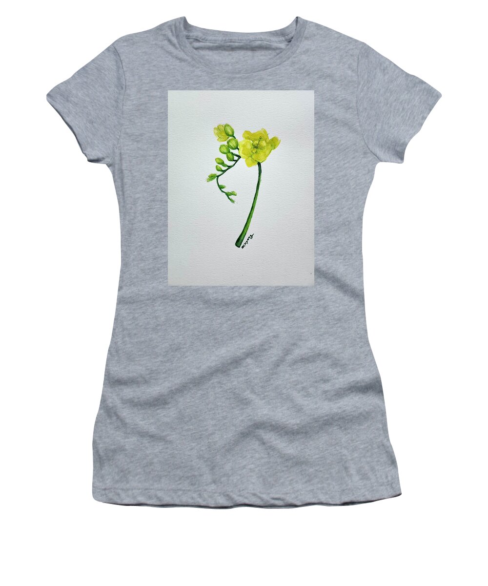  Women's T-Shirt featuring the painting Yellow Flower by Mikyong Rodgers