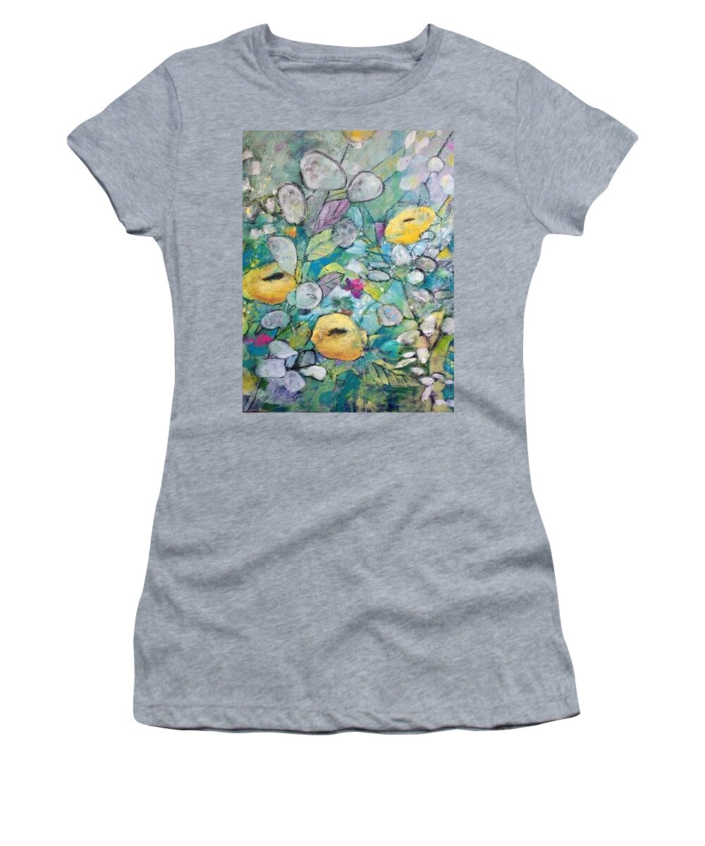 Yellow Flowers Women's T-Shirt featuring the mixed media Yellow Flowers by Eleatta Diver