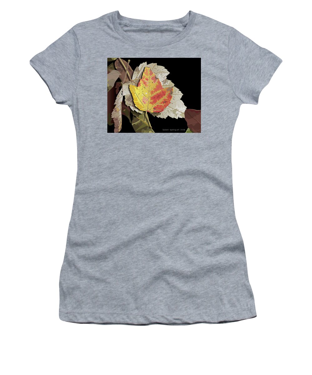 Autumn Women's T-Shirt featuring the painting Yellow leaf by Susan Spangler