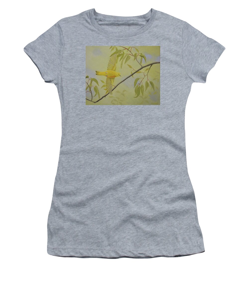 Warbler Women's T-Shirt featuring the painting Yellow Warbler by Charles Owens