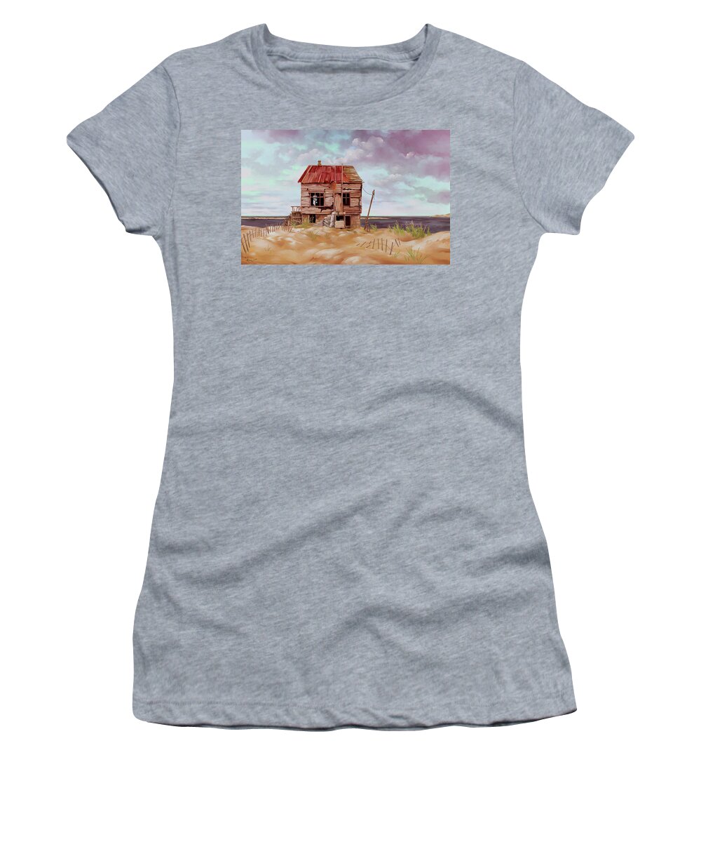 Beach Women's T-Shirt featuring the painting Yes, there is an ocean view by Hans Neuhart