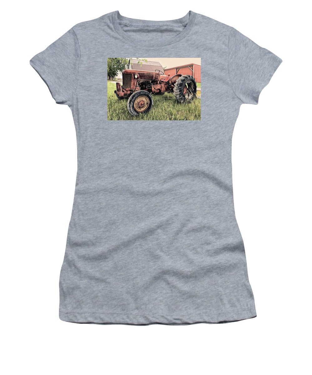 Tractor Women's T-Shirt featuring the photograph Yesterday's Tractor in Charcoal by Bill Swartwout