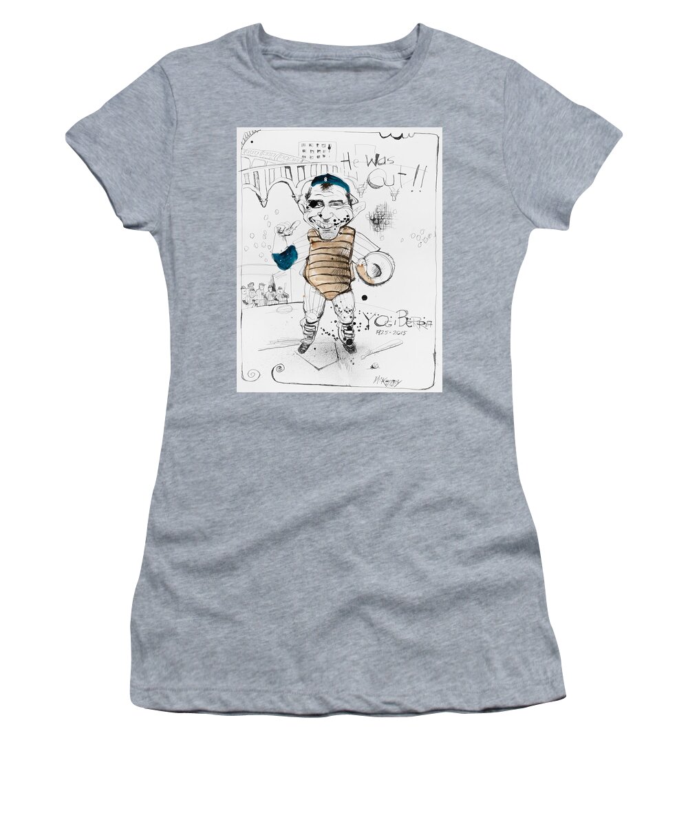  Women's T-Shirt featuring the drawing Yogi Berra by Phil Mckenney
