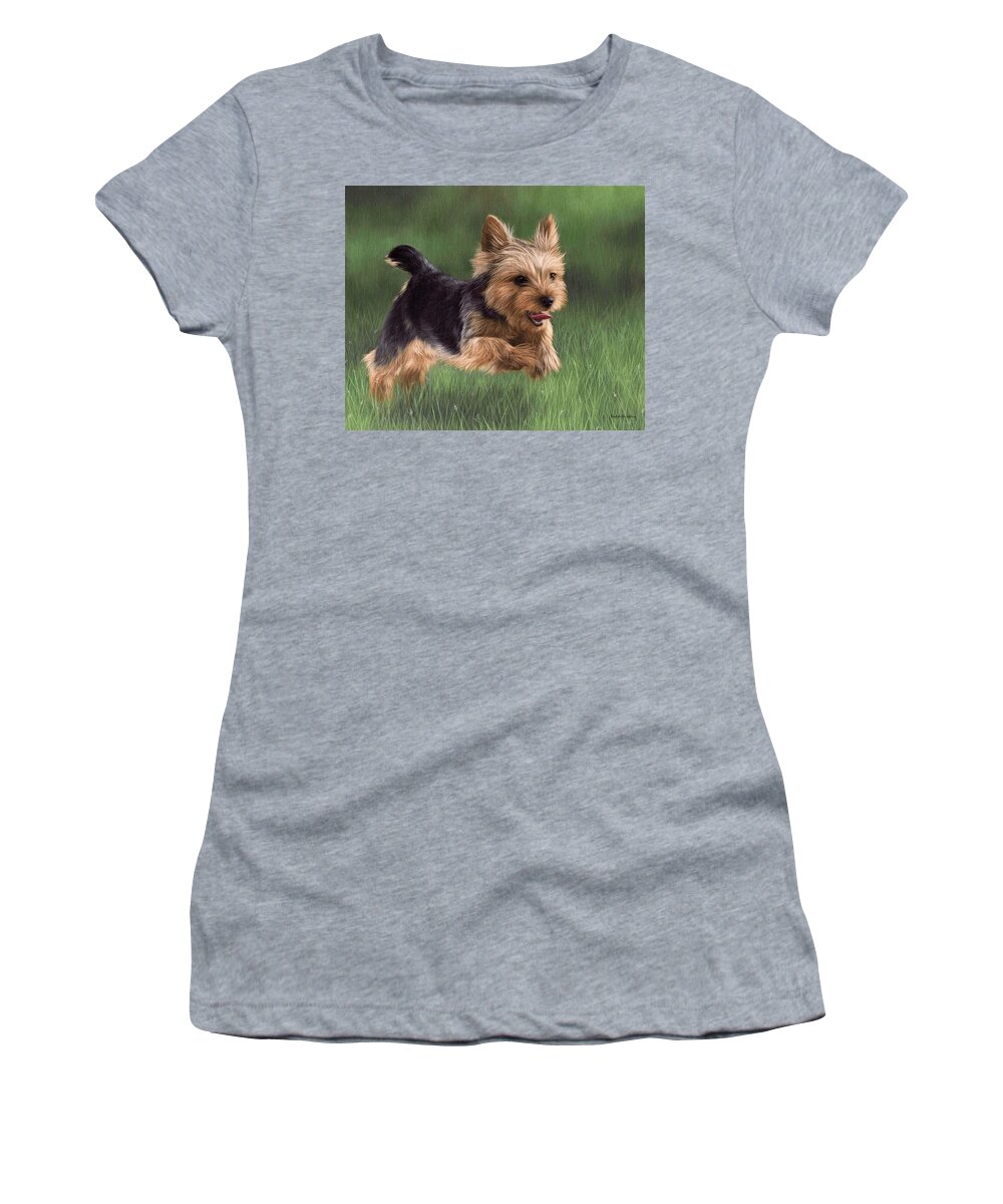 Dog Women's T-Shirt featuring the painting Yorkshire Terrier Painting by Rachel Stribbling