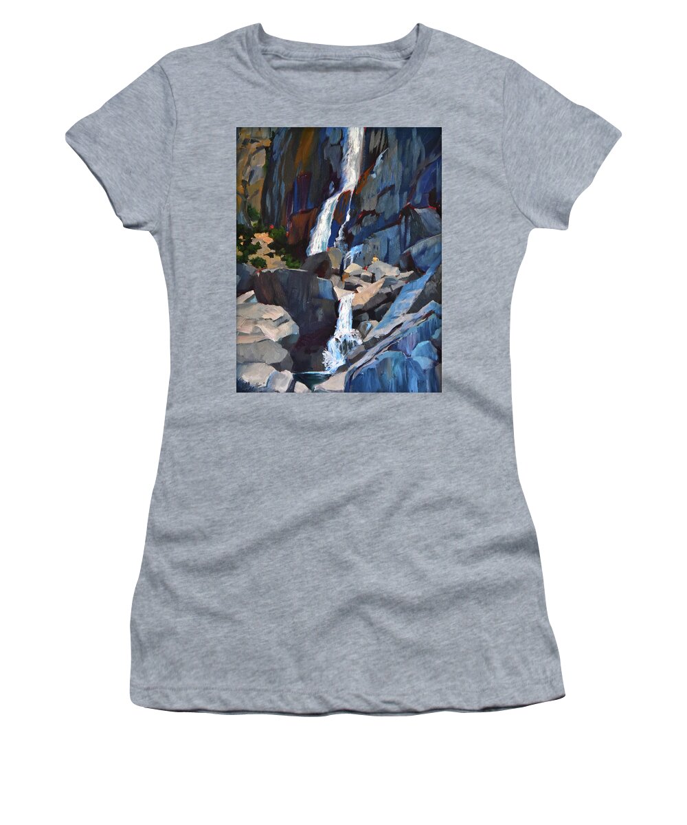 Waterfall Women's T-Shirt featuring the painting Yosemite Falls in August by Alice Leggett