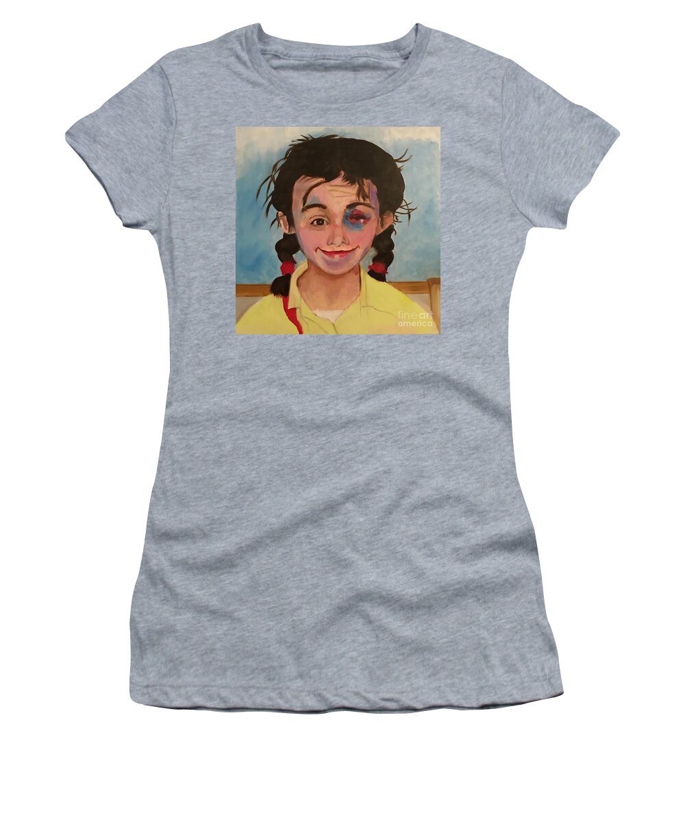 Original Art Work Women's T-Shirt featuring the painting Mona Lisa Smile inspired by Norman Rockwell by Theresa Honeycheck