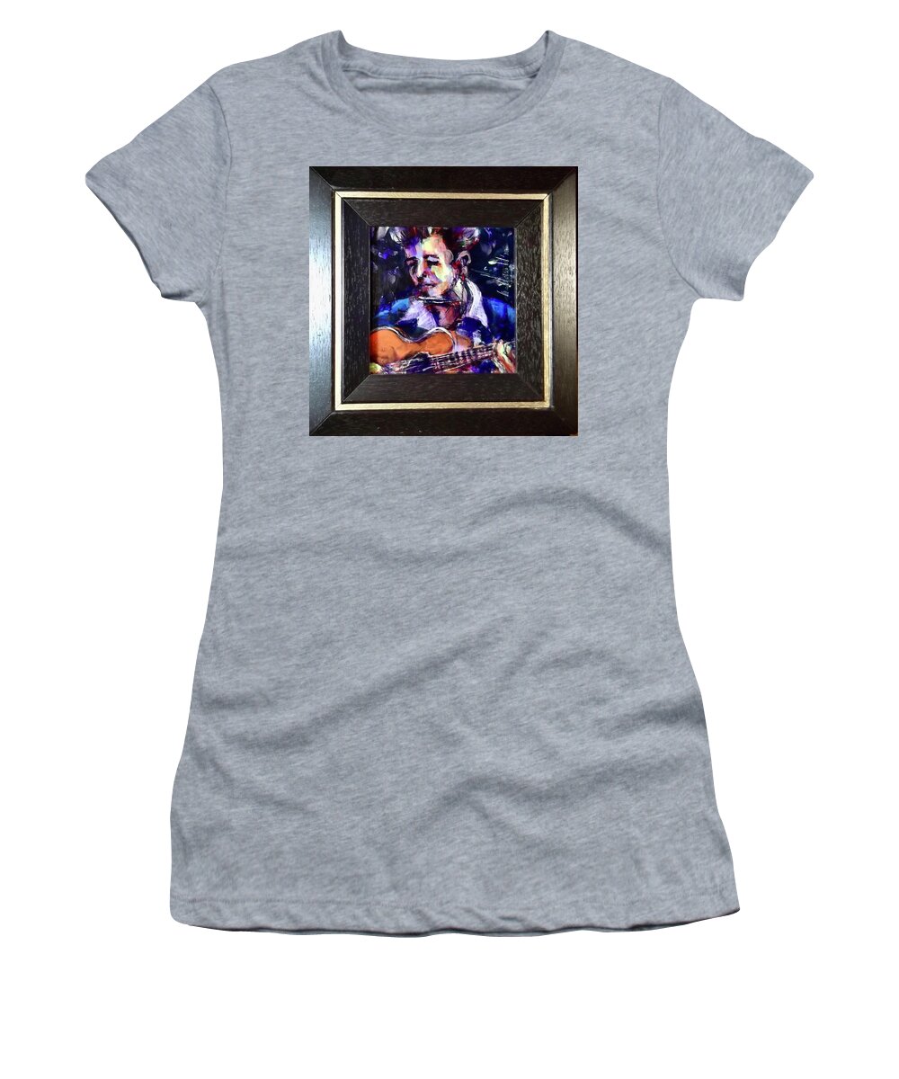 Painting Women's T-Shirt featuring the painting Young Dylan by Les Leffingwell