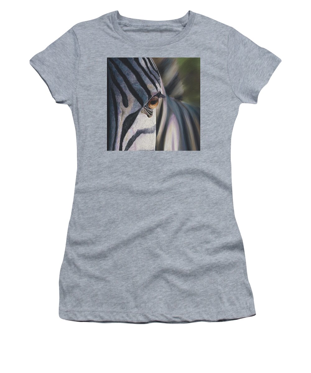 Zebra Women's T-Shirt featuring the painting Zebra portrait by Russell Hinckley