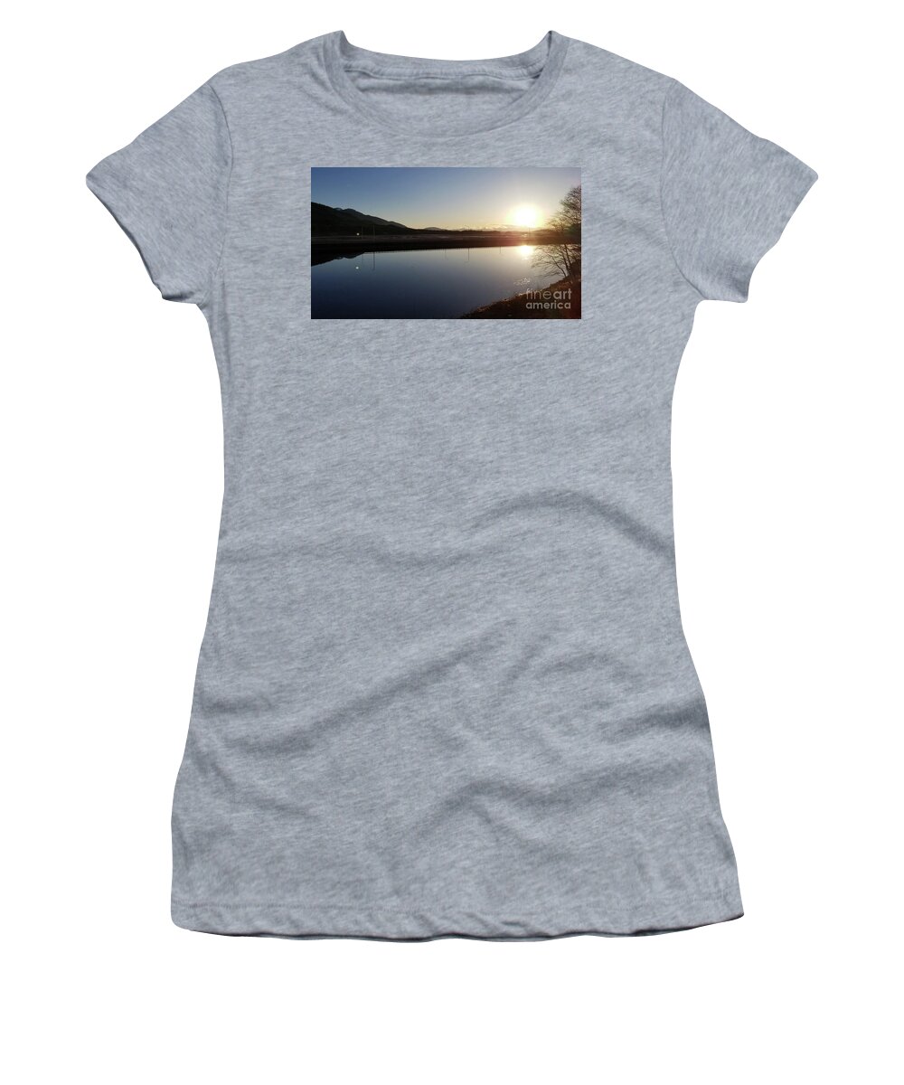 #alaska #juneau #ak #cruise #tours #vacation #peaceful #reflection #twinlakes #douglas #capitalcity #clearskies #postcard #evening #dusk #sunset #panorama #egandrive #sunset #dusk Women's T-Shirt featuring the photograph Zen at Twin Lakes by Charles Vice