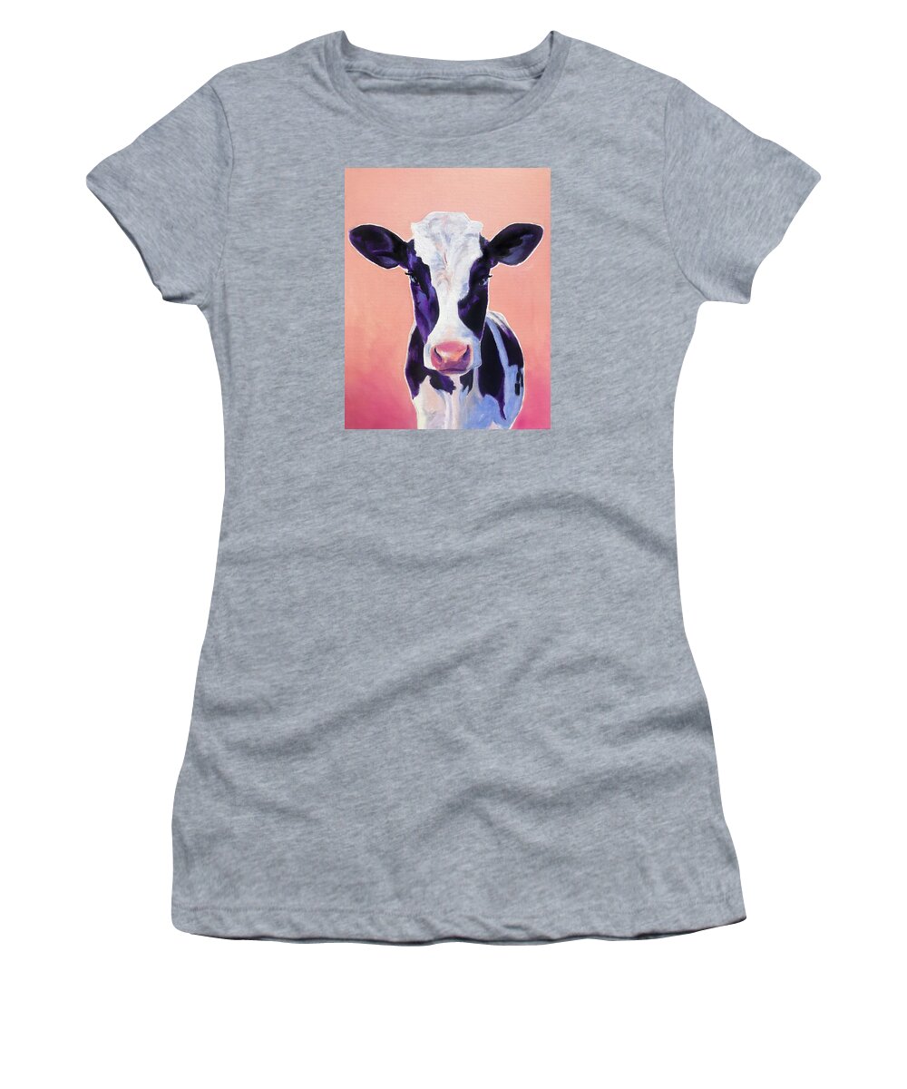 Cow Women's T-Shirt featuring the painting Zoey in Pink by DawgPainter