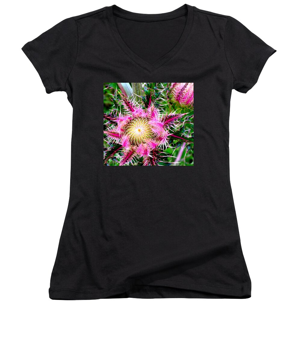 Thistle Women's V-Neck featuring the photograph Texas Thistles by Antonia Citrino