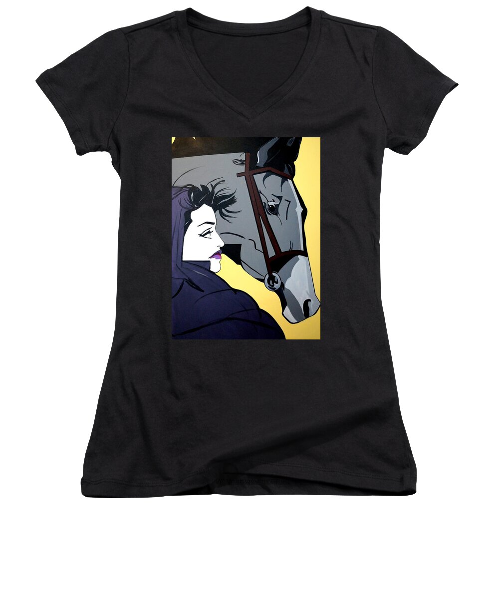 Two Beauties Women's V-Neck featuring the painting 2 Beauties by Nora Shepley