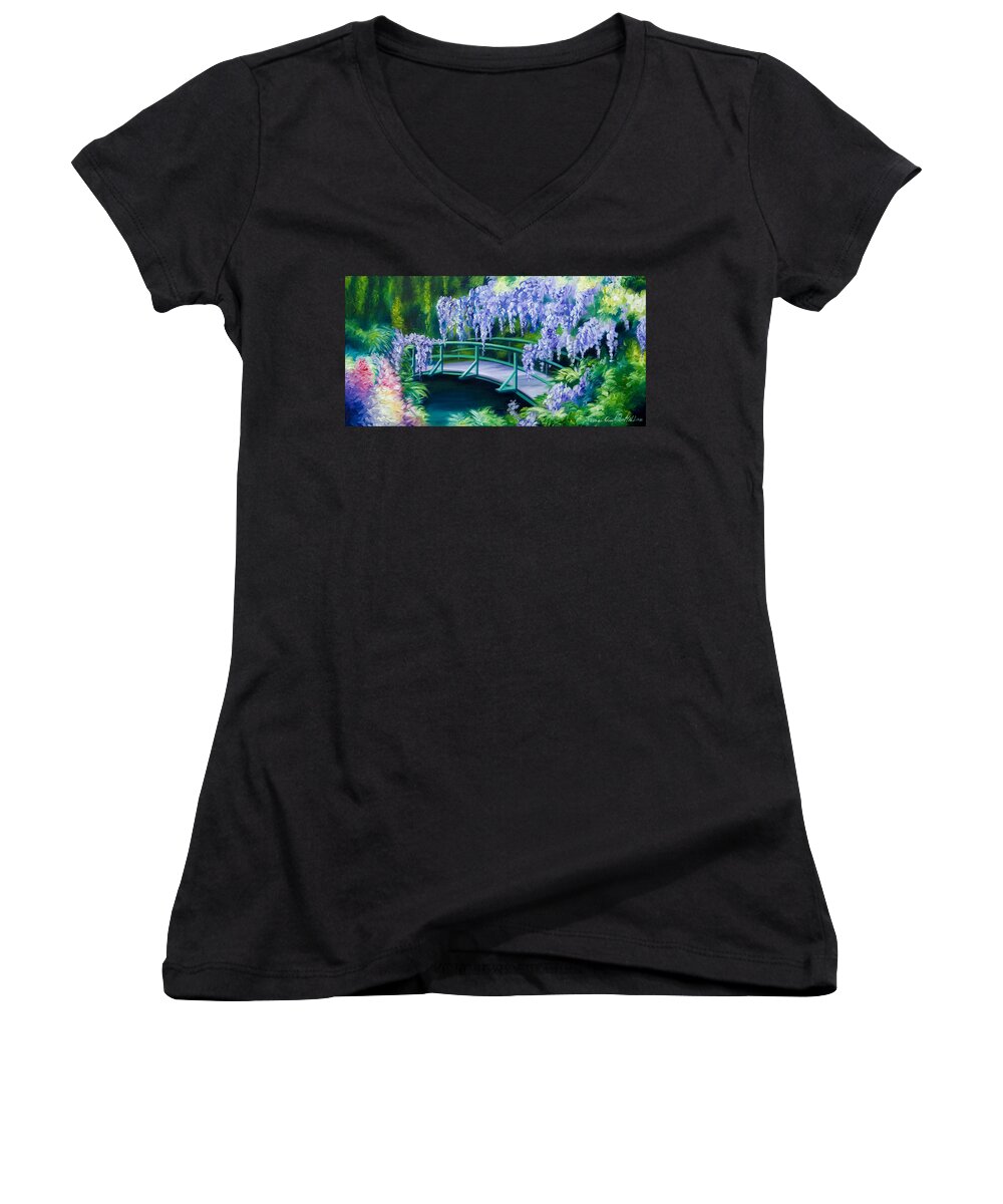 Bright Clouds Women's V-Neck featuring the painting Gardens of Givernia II #2 by James Hill