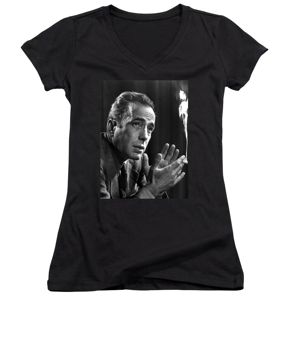 Humphrey Bogart Portrait 2 Karsh Photocirca 1954 Women's V-Neck featuring the photograph Humphrey Bogart Portrait 2 Karsh photo Circa 1954-2014 by David Lee Guss
