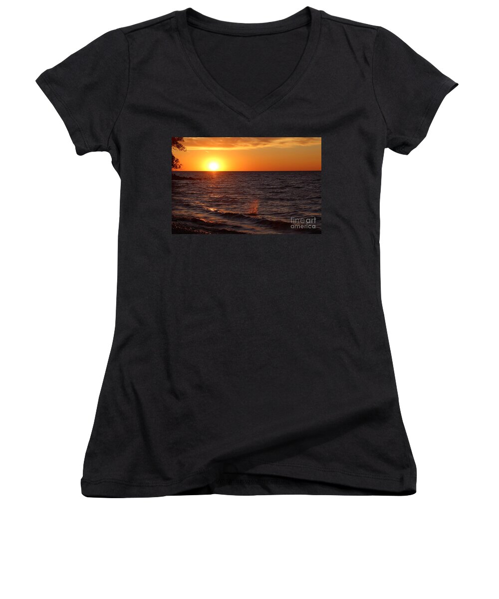 Water Women's V-Neck featuring the photograph Lake Ontario Sunset #1 by Jemmy Archer