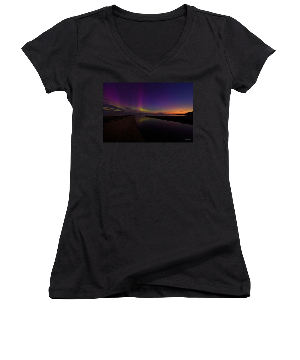 Aurora Women's V-Neck featuring the photograph Magic on the Lake #1 by Everet Regal