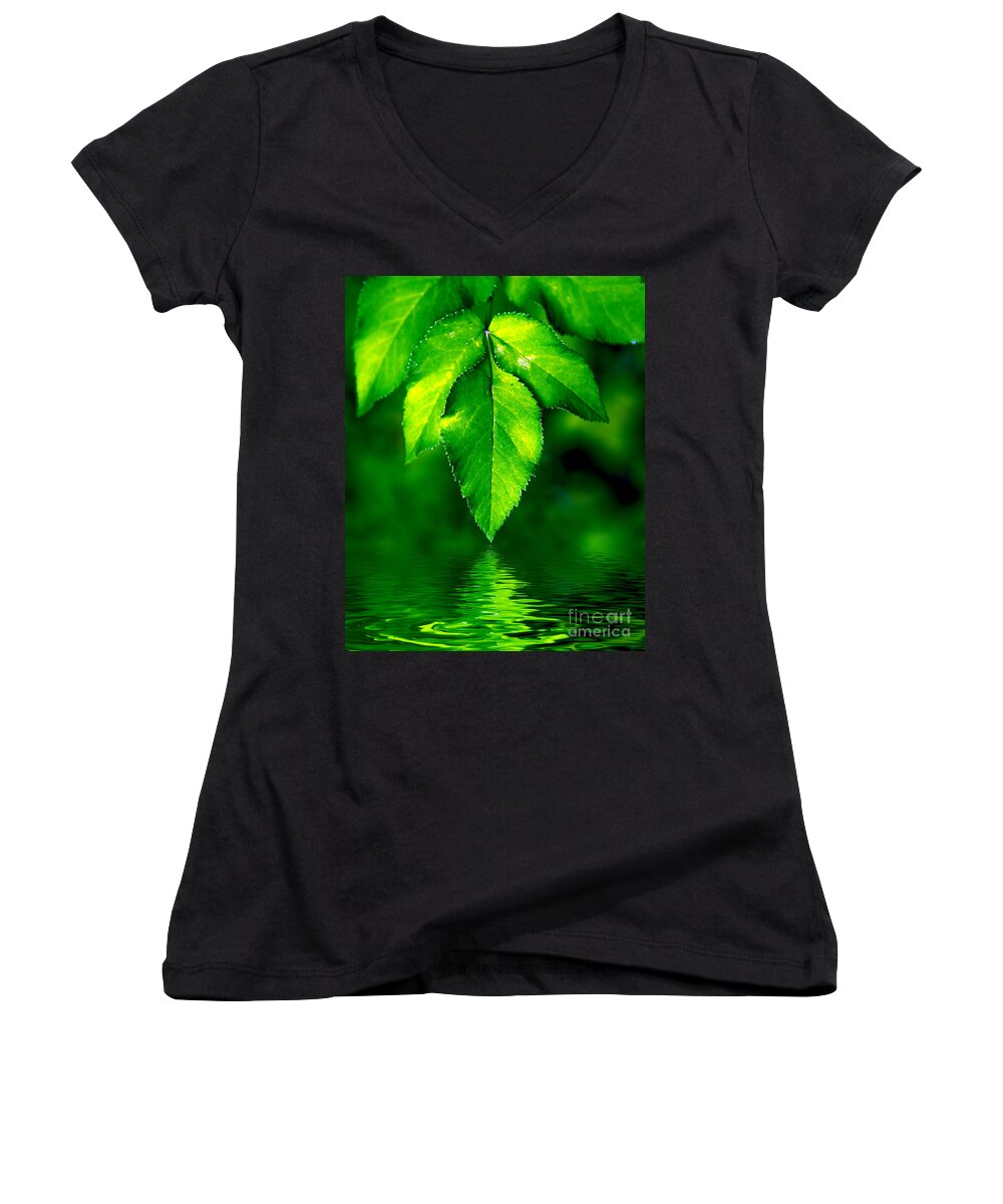 Abstract Women's V-Neck featuring the photograph Natural leaves background #1 by Michal Bednarek