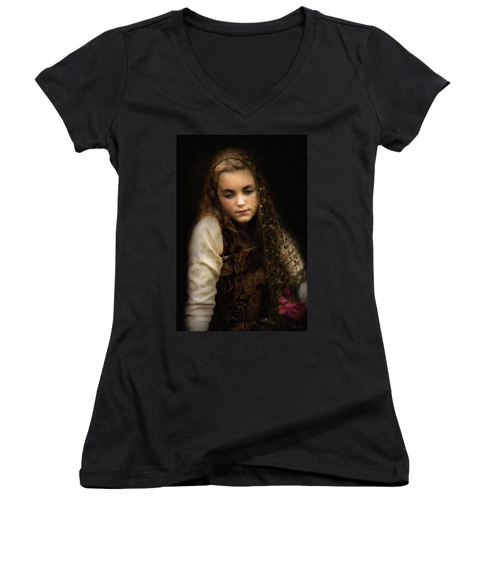 Niece Women's V-Neck featuring the photograph Olivia #2 by John Rivera