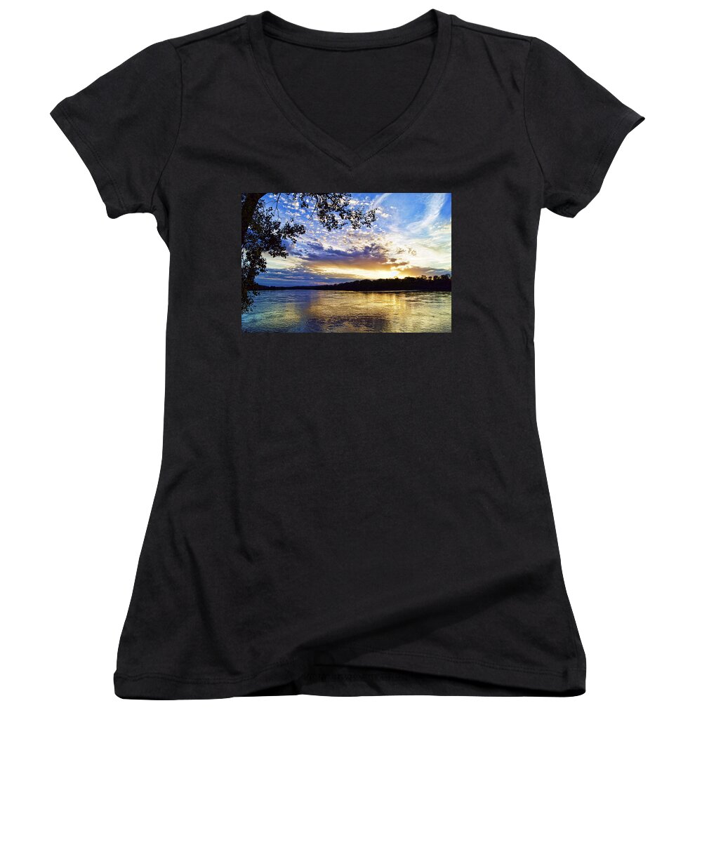 River Women's V-Neck featuring the photograph River Reflections #1 by Cricket Hackmann