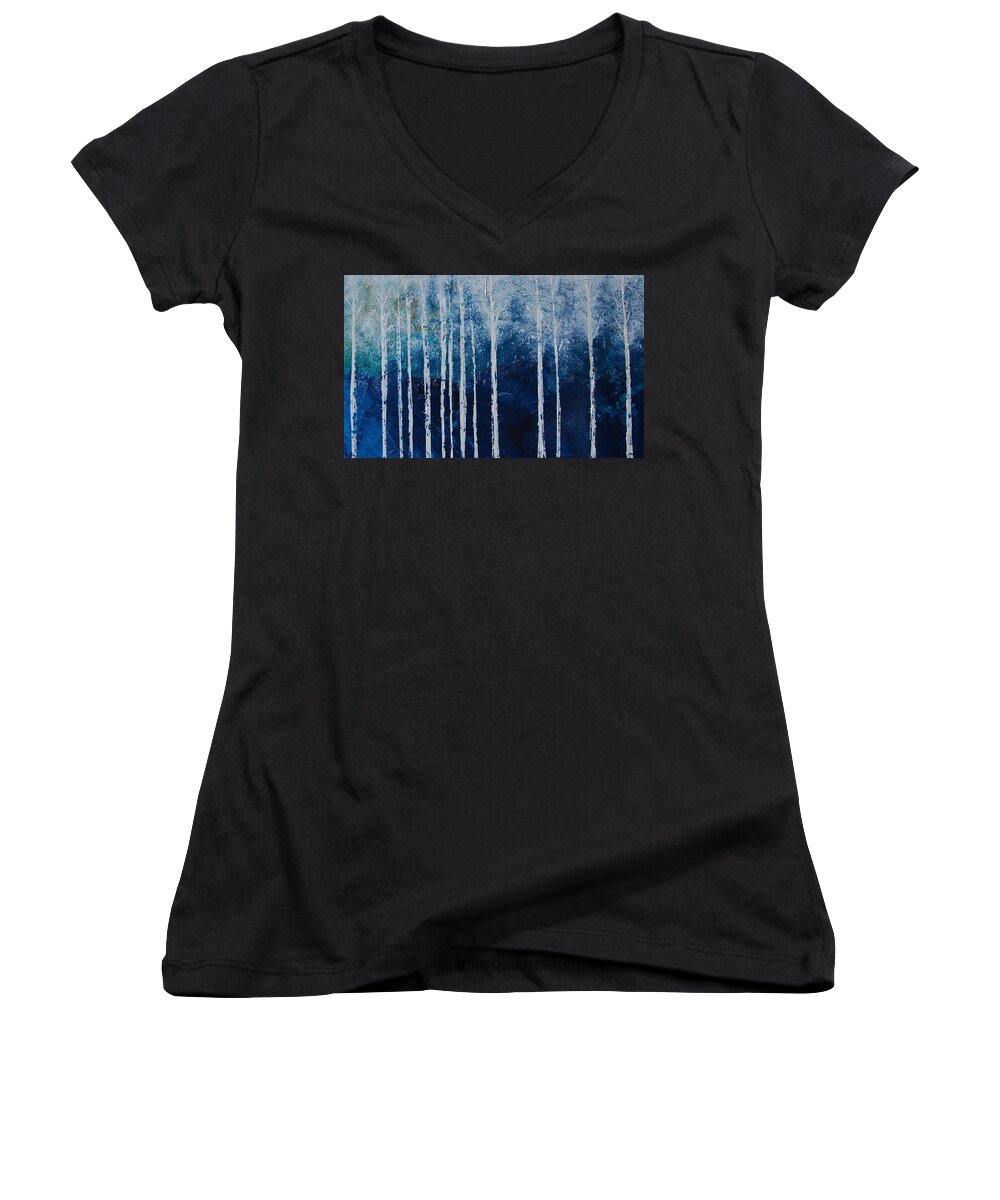 Snow Women's V-Neck featuring the painting Shivver #1 by Linda Bailey