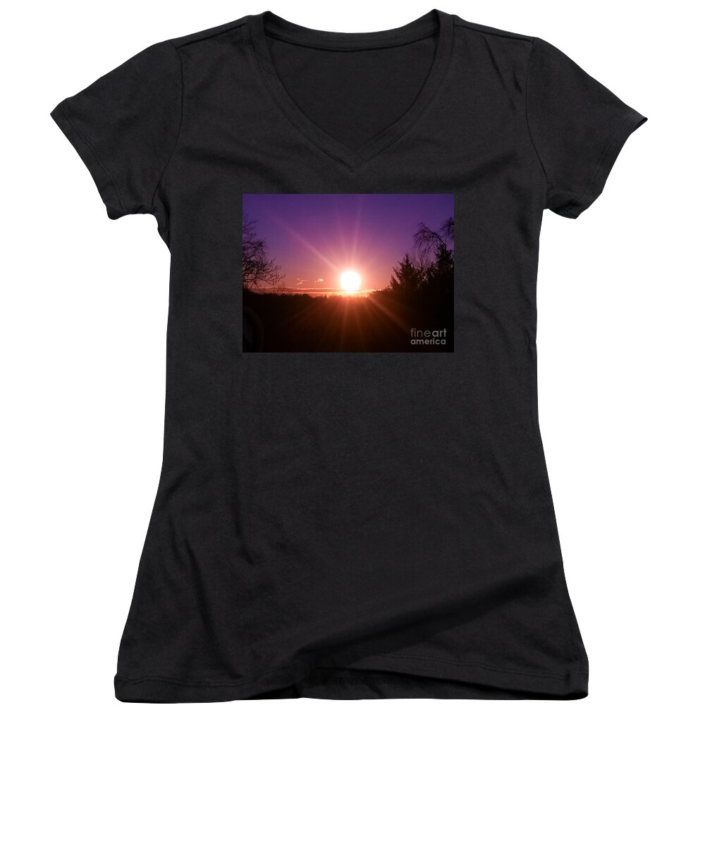 Sunrise Women's V-Neck featuring the photograph Sunrise #1 by Charlie Cliques