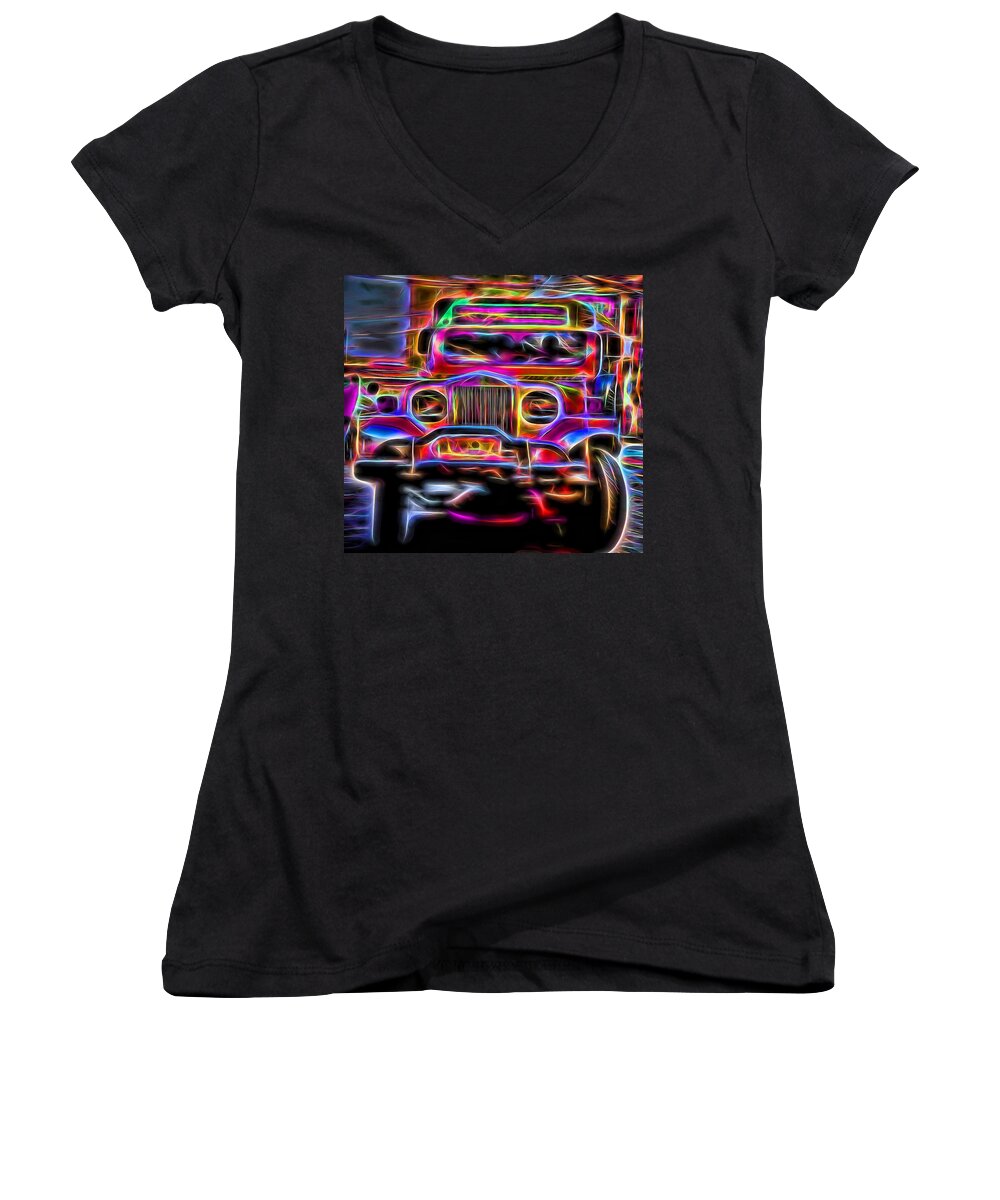 Philippines Women's V-Neck featuring the photograph the Jeepney #1 by Ron Roberts