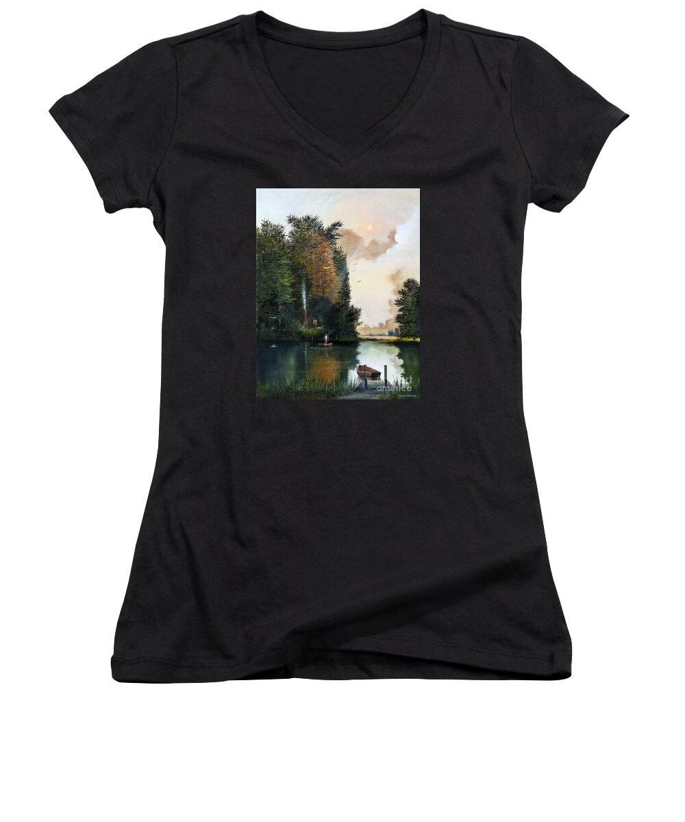 Countryside Women's V-Neck featuring the painting Tranquility by Ken Wood