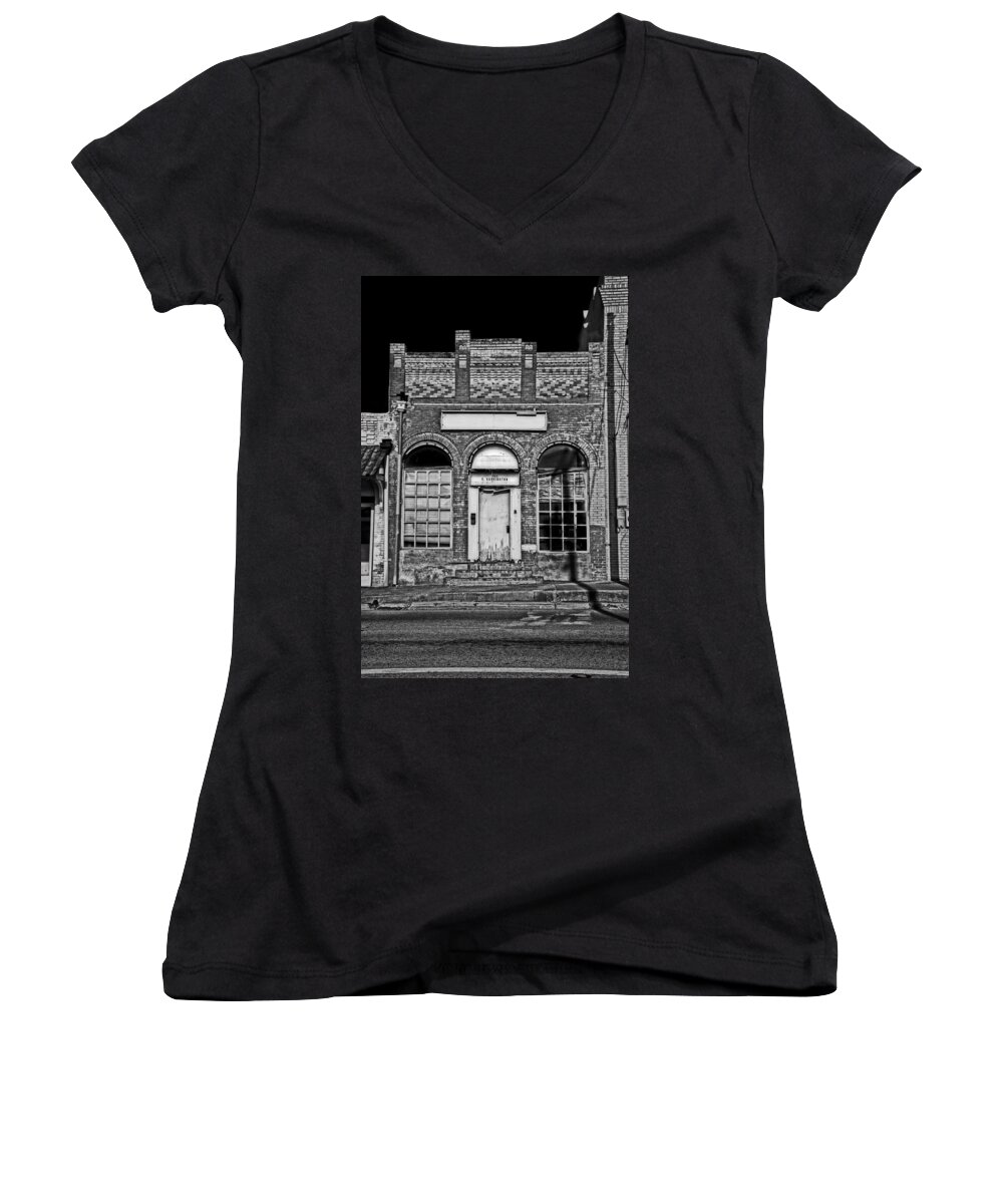 Abandoned Women's V-Neck featuring the photograph 104 South Washington by Mark Alder