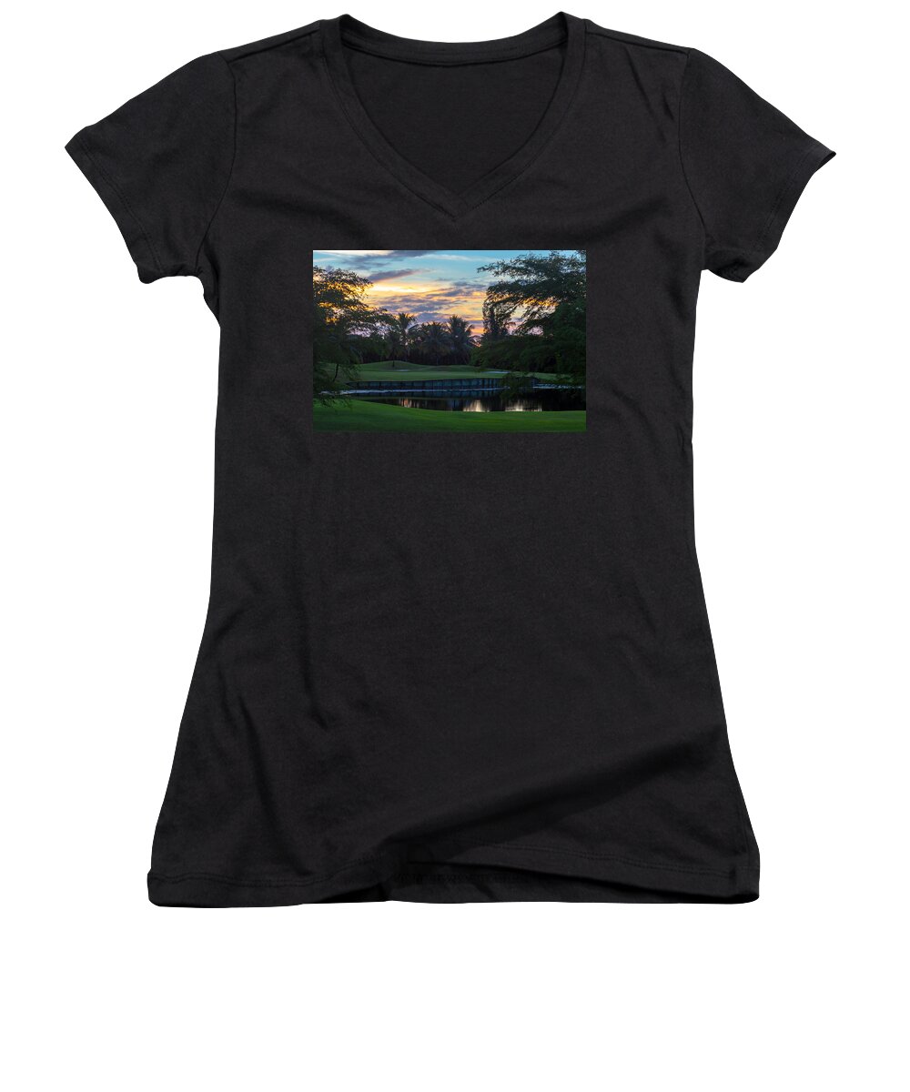 15th Hole Women's V-Neck featuring the photograph 15th Green at Hollybrook by Ed Gleichman