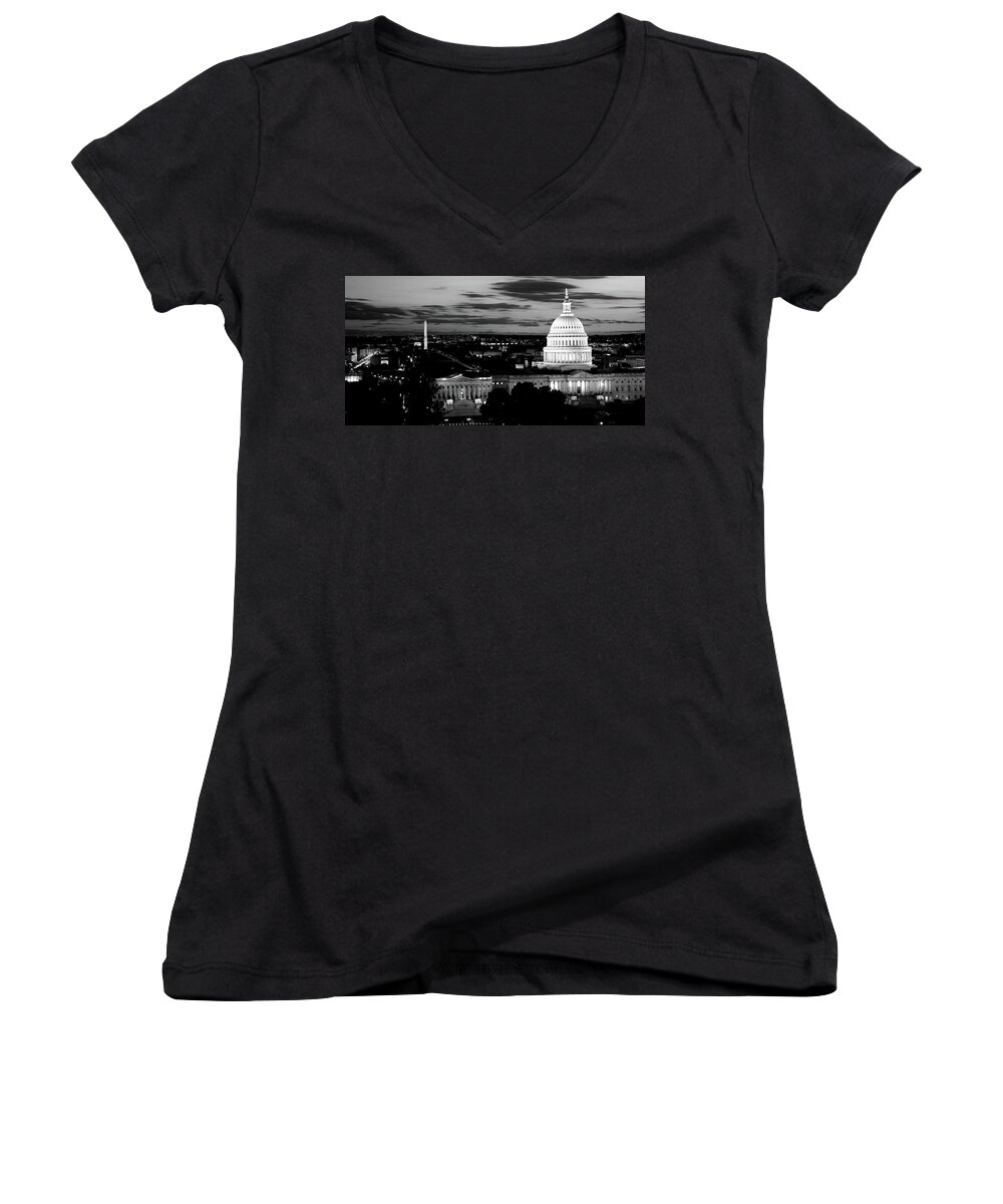 Photography Women's V-Neck featuring the photograph High Angle View Of A City Lit #16 by Panoramic Images