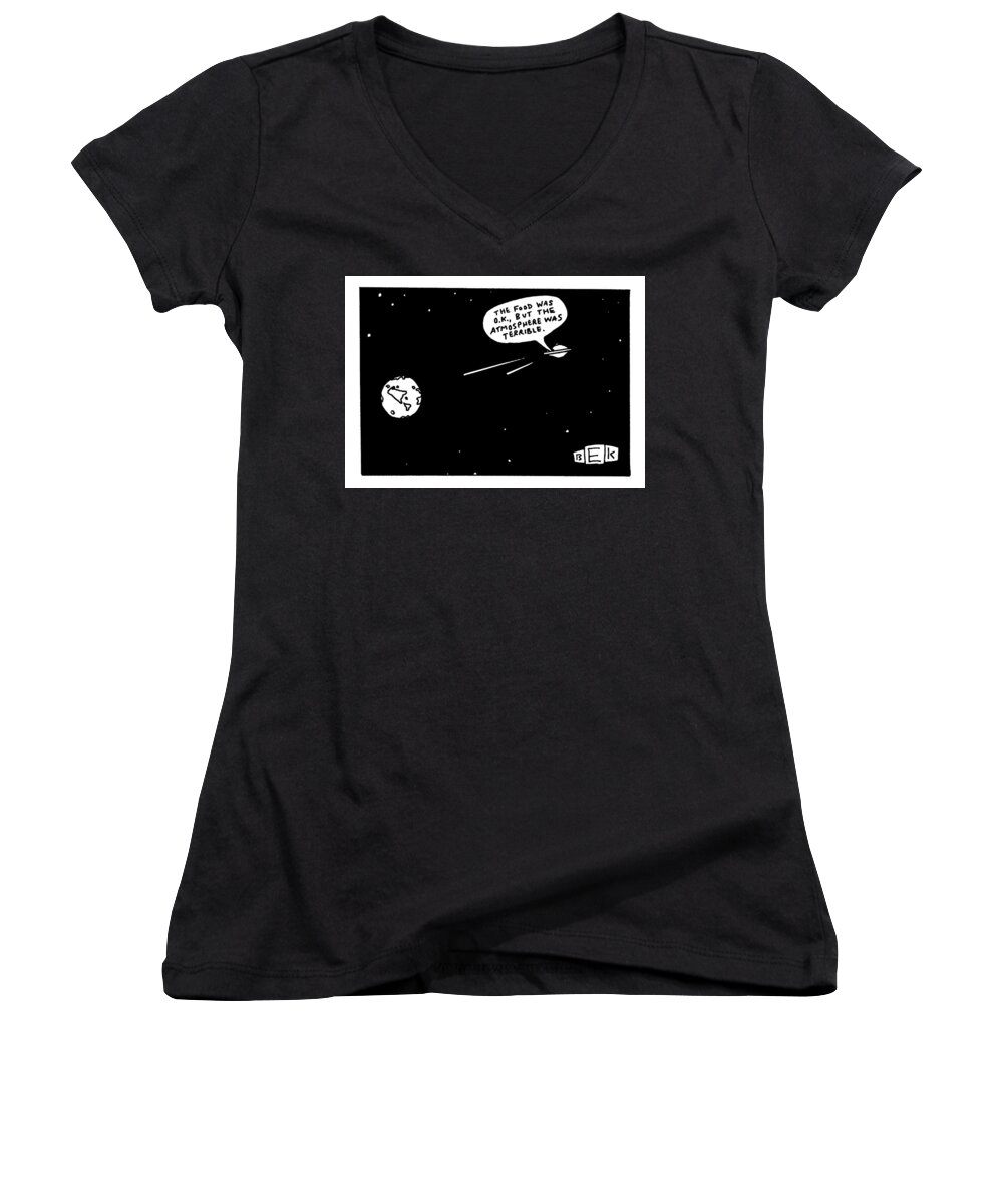 Space Travel -creatures From Outer Space Women's V-Neck featuring the drawing New Yorker January 17th, 2000 by Bruce Eric Kaplan