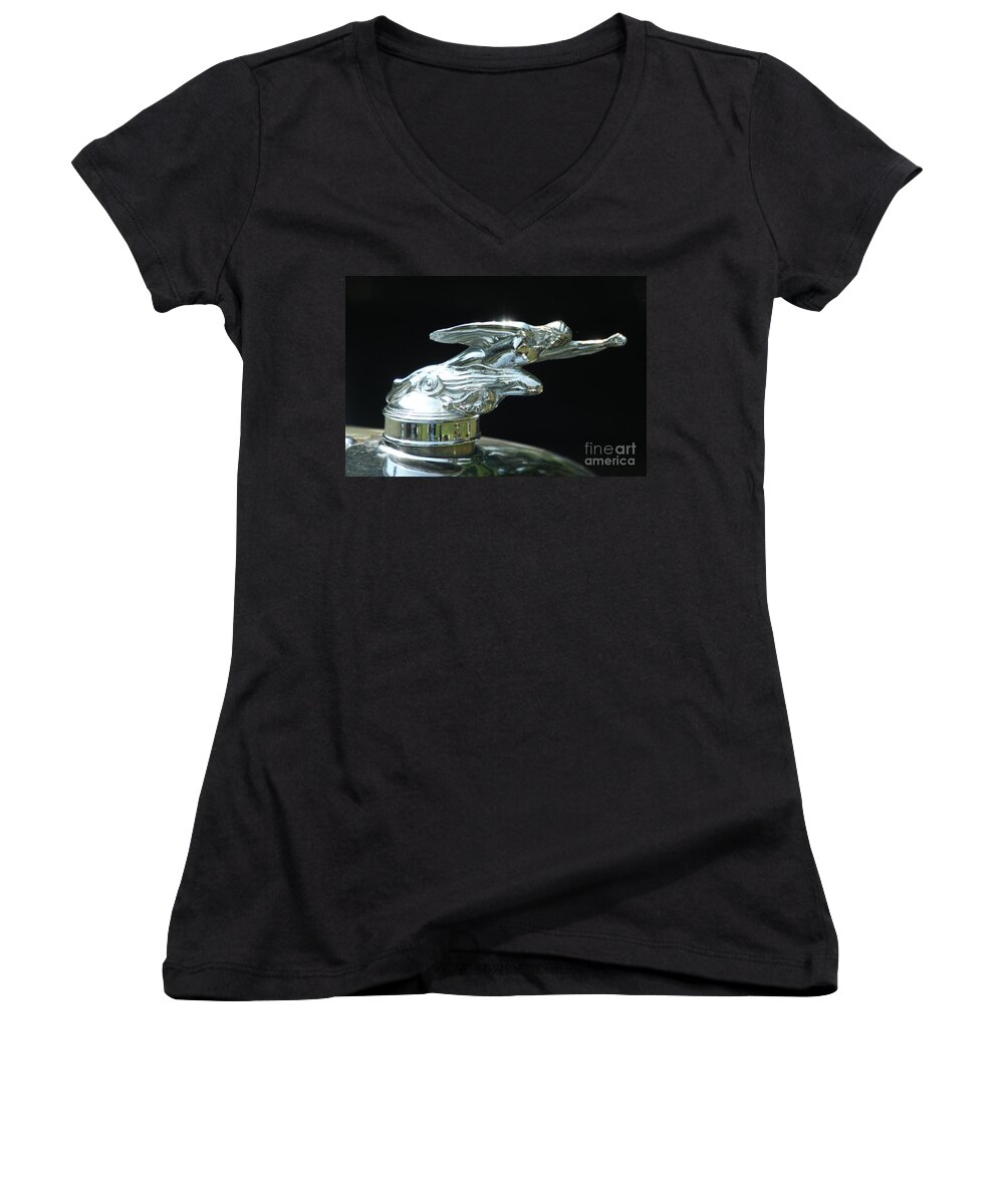 Car Women's V-Neck featuring the photograph 1928 Studebaker Hood Ornament by Crystal Nederman