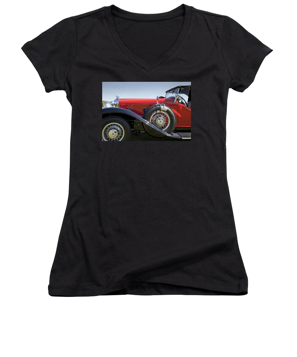 1932 Women's V-Neck featuring the photograph 1932 Stutz Bearcat DV32 by Jack R Perry