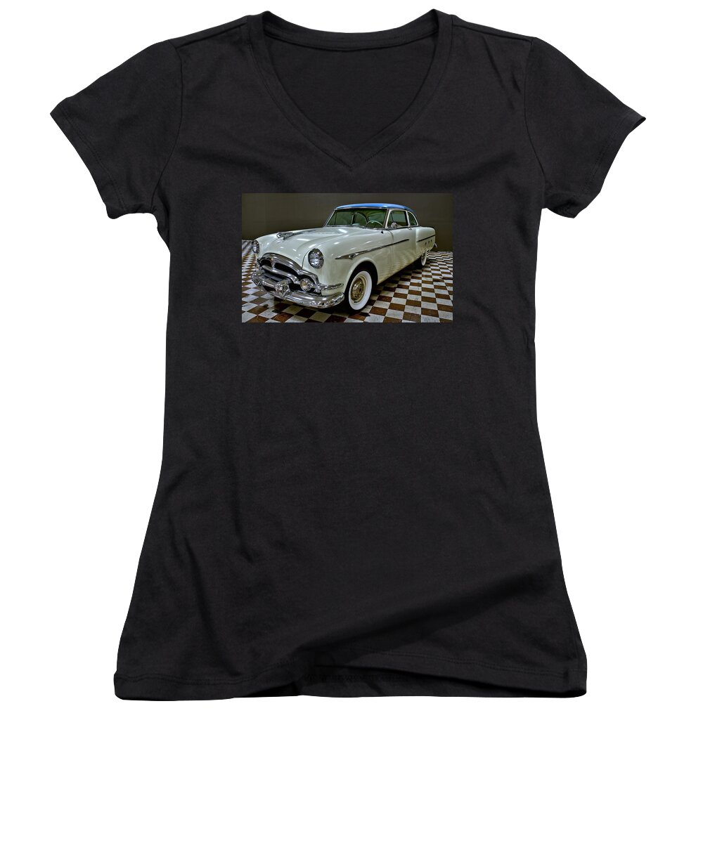 1953 Women's V-Neck featuring the photograph 1953 Packard Clipper by Michael Gordon