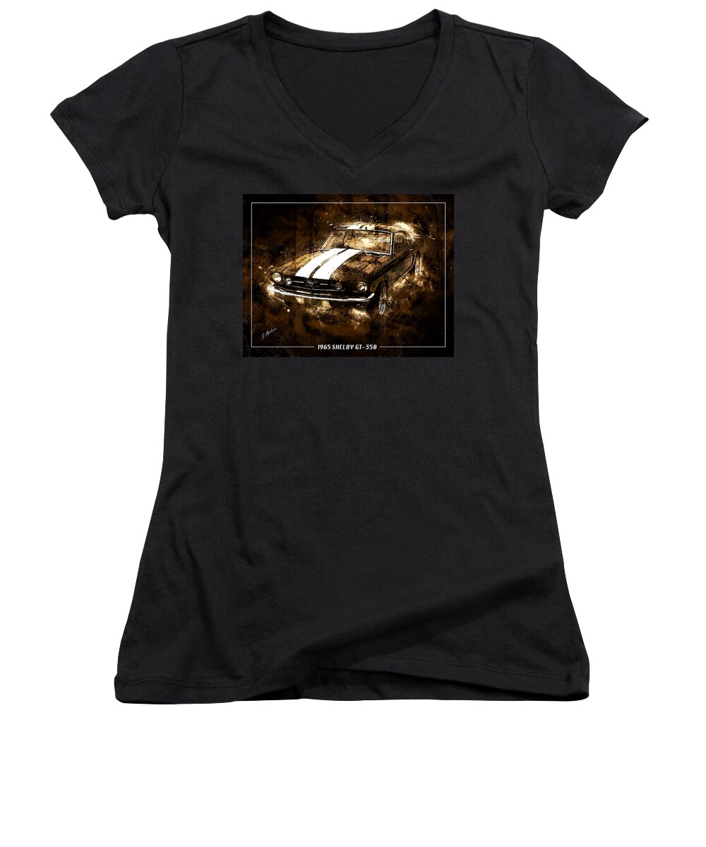 Mustang Women's V-Neck featuring the digital art 1965 Ford Shelby Mustang GTO-350 #5 by Gary Bodnar